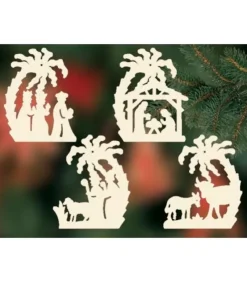 Ratags, décos de Noël lumineuses en bois 4 Crèches De Noël Sous Un Palmier A Suspendre Au Sapin - Set N° 23