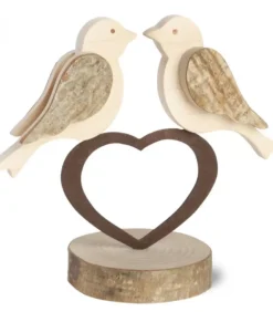Waldfabrik, photophore en bois et étoile sapin de Noël 2 Oiseaux En Bois Sur Un Coeur, 9 Cm