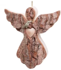 Waldfabrik, photophore en bois et étoile sapin de Noël Ange De Noël A Suspendre Avec Un Coeur, 12 Cm