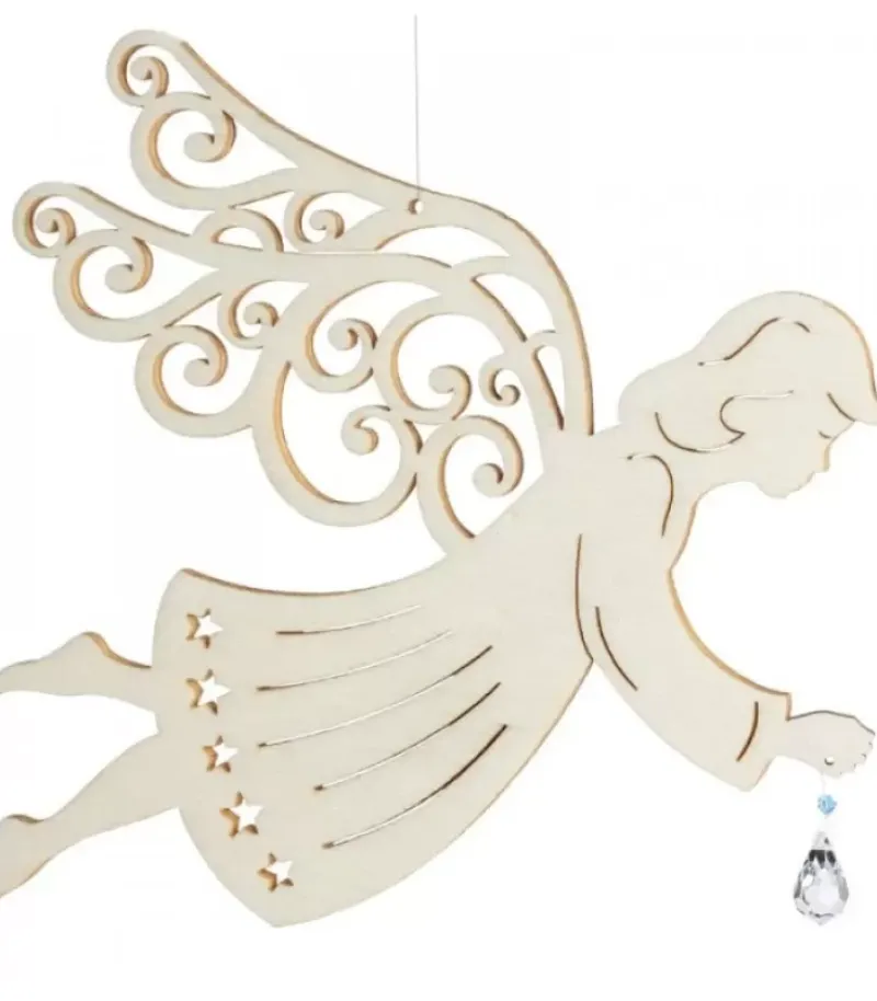 Waldfabrik, photophore en bois et étoile sapin de Noël Ange De Noël A Suspendre En Feuille D'Erable Avec Cristal Swarovski, 19 Cm