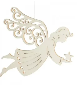 Waldfabrik, photophore en bois et étoile sapin de Noël Ange De Noël A Suspendre En Feuille D'Erable, 14 Cm