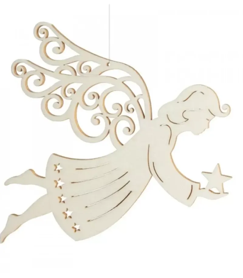 Waldfabrik, photophore en bois et étoile sapin de Noël Ange De Noël A Suspendre En Feuille D'Erable, 14 Cm