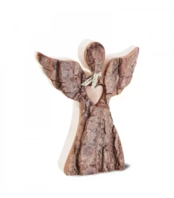 Waldfabrik, photophore en bois et étoile sapin de Noël Ange De Noël En Bois, Avec Coeur Et Echarpe, 12 Cm