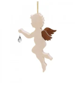 Waldfabrik, photophore en bois et étoile sapin de Noël Ange En Bois D'Erable Avec Un Cristal Swarovski, Debout