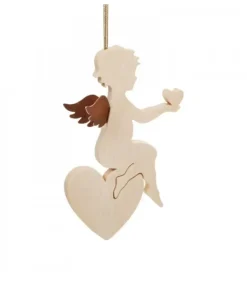 Waldfabrik, photophore en bois et étoile sapin de Noël Ange Pour Sapin En Bois D'Erable Assis Sur Un Grand Coeur