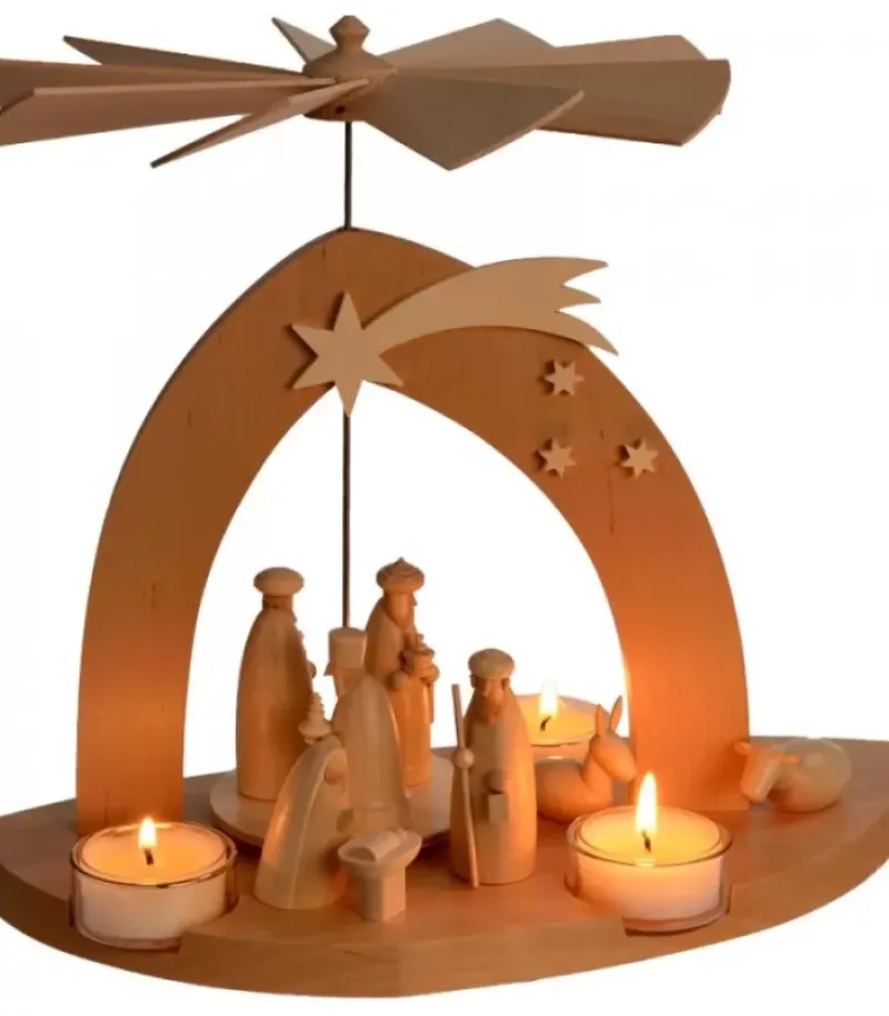 Schalling, crèche moderne Arche Pyramide Moderne De Noël En Bois D'Aulne