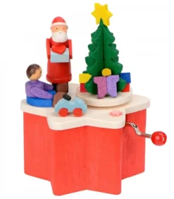 Graupner, décoration de sapin de Noël, Déco Noël enfant Boite A Musique A Manivelle Rouge, Père Noël Et Enfant
