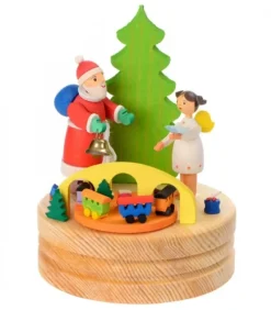 Graupner, décoration de sapin de Noël, Déco Noël enfant Boite A Musique En Bois, Père Noël Et Ange Blanc