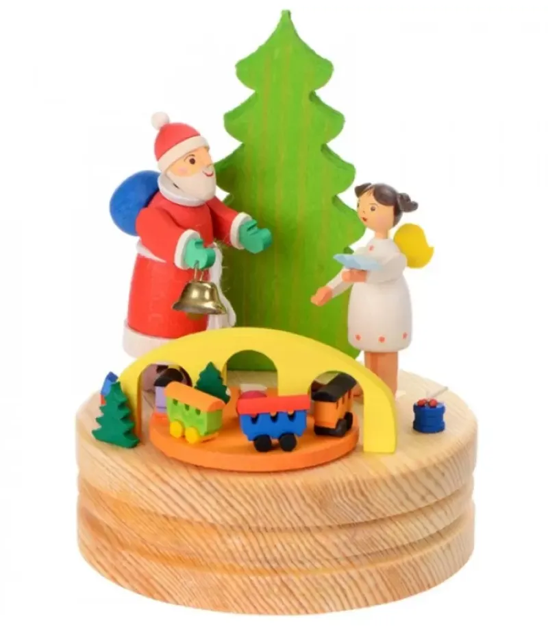 Graupner, décoration de sapin de Noël, Déco Noël enfant Boite A Musique En Bois, Père Noël Et Ange Blanc