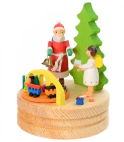 Graupner, décoration de sapin de Noël, Déco Noël enfant Boite A Musique En Bois, Père Noël Et Ange Blanc