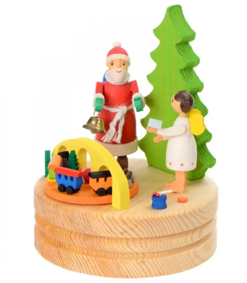 Graupner, décoration de sapin de Noël, Déco Noël enfant Boite A Musique En Bois, Père Noël Et Ange Blanc