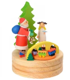 Graupner, décoration de sapin de Noël, Déco Noël enfant Boite A Musique En Bois, Père Noël Et Ange Blanc