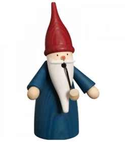 Seiffener Volkskunst Bonhomme Fumeur Père Noël Manteau Bleu