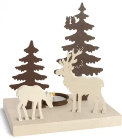 Waldfabrik, photophore en bois et étoile sapin de Noël Bougeoir De Table Décoratif, Cerf Et Biche