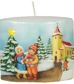 Ewa Kerzen, bougies de Noël et bougies de l'Avent Bougie De Noël Vintage Scene Enfant Et Village