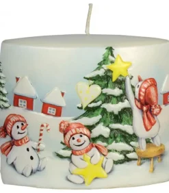 Ewa Kerzen, bougies de Noël et bougies de l'Avent Bougie De Noël Vintage Scene Bonhommes De Neige Et Sapin
