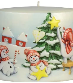 Ewa Kerzen, bougies de Noël et bougies de l'Avent Bougie De Noël Vintage Scene Bonhommes De Neige Et Sapin