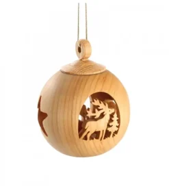 Waldfabrik, photophore en bois et étoile sapin de Noël Boule De Noël En Bois, Motif Cerf, 6 Cm
