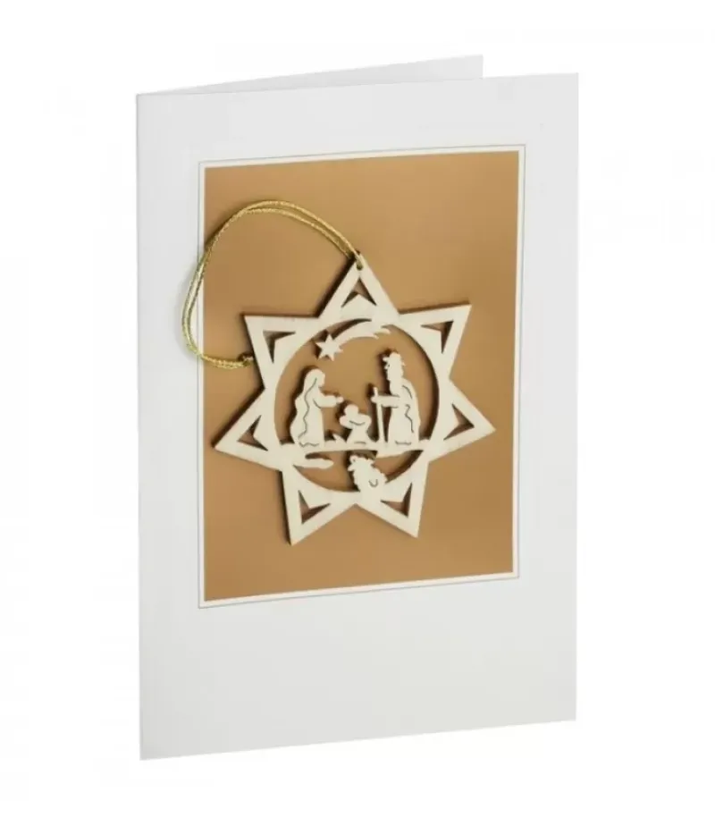 Waldfabrik, photophore en bois et étoile sapin de Noël Carte De Voeux Avec Motif Nativite