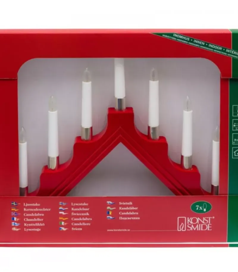 Konstsmide, guirlandes lumineuses de Noël Chandelier À 7 Branches En Bois, Rouge