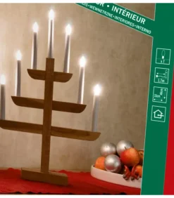 Konstsmide, guirlandes lumineuses de Noël Chandelier 7 Branches En Bois De Chene Huile, 46 Cm