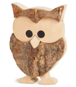 Waldfabrik, photophore en bois et étoile sapin de Noël Chouette En Bois Cisele, Ecorce Et Erable, 7,5 Cm