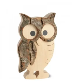 Waldfabrik, photophore en bois et étoile sapin de Noël Chouette Hulotte En Bois, 11 Cm