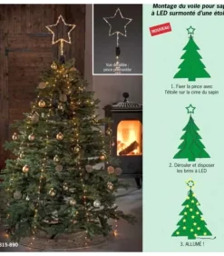 Konstsmide, guirlandes lumineuses de Noël Cime Sapin De Noël, Voile Guirlande Avec Etoile Doree, 274 Diodes Led