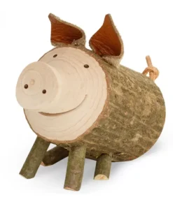 Waldfabrik, photophore en bois et étoile sapin de Noël Cochon En Bois Assis, 5,5 Cm