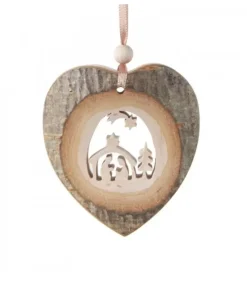 Waldfabrik, photophore en bois et étoile sapin de Noël Coeur En Bois A Suspendre Motif Cisele Crèche Et Etoile, 7 Cm