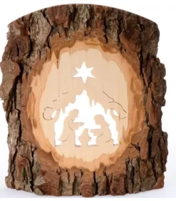 Waldfabrik, photophore en bois et étoile sapin de Noël Crèche A Poser En Ecorce De Bois, 18 Cm