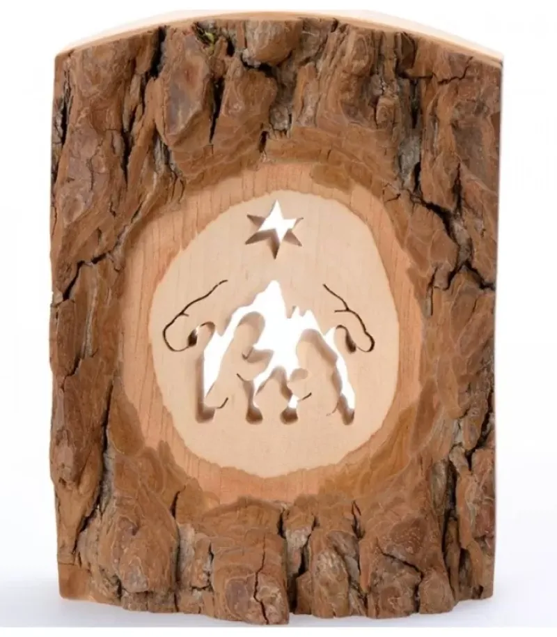 Waldfabrik, photophore en bois et étoile sapin de Noël Crèche A Poser En Ecorce De Bois, 11 Cm