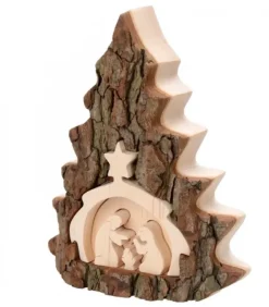 Waldfabrik, photophore en bois et étoile sapin de Noël Crèche De Noël 16 Cm, Taillee Dans Une Ecorce De Bois En Forme De Sapin
