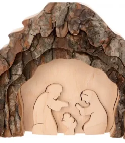 Waldfabrik, photophore en bois et étoile sapin de Noël Crèche De Noël 13 Cm, Taillee Dans Une Ecorce De Bois, Motif Etable