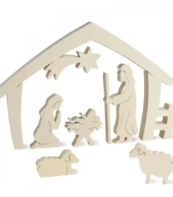 Waldfabrik, photophore en bois et étoile sapin de Noël Crèche De Noël Avec Nativite, Bois Naturel, 15 Cm