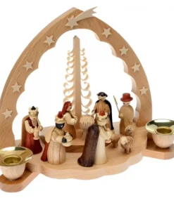 Richard Glasser, Pyramides de Noël allemandes Crèche De Noël En Bois Avec Bougeoir 18 Cm