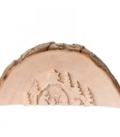 Waldfabrik, photophore en bois et étoile sapin de Noël Crèche De Noël En Relief, Taillee Dans Un Rondin De Bois, 12 Cm