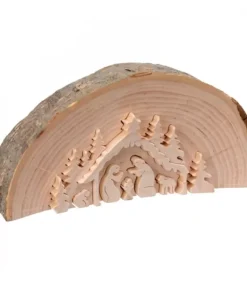 Waldfabrik, photophore en bois et étoile sapin de Noël Crèche De Noël En Relief, Taillee Dans Un Rondin De Bois, 15 Cm