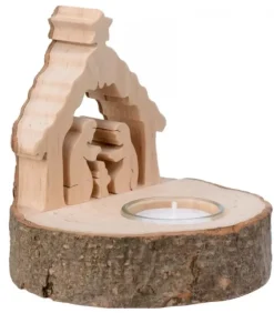 Waldfabrik, photophore en bois et étoile sapin de Noël Crèche De Noël Sur Rondin De Bois Avec Bougeoir