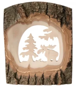Waldfabrik, photophore en bois et étoile sapin de Noël Déco Bois En Ecorce, Motif Elan Dans La Foret, 18 Cm