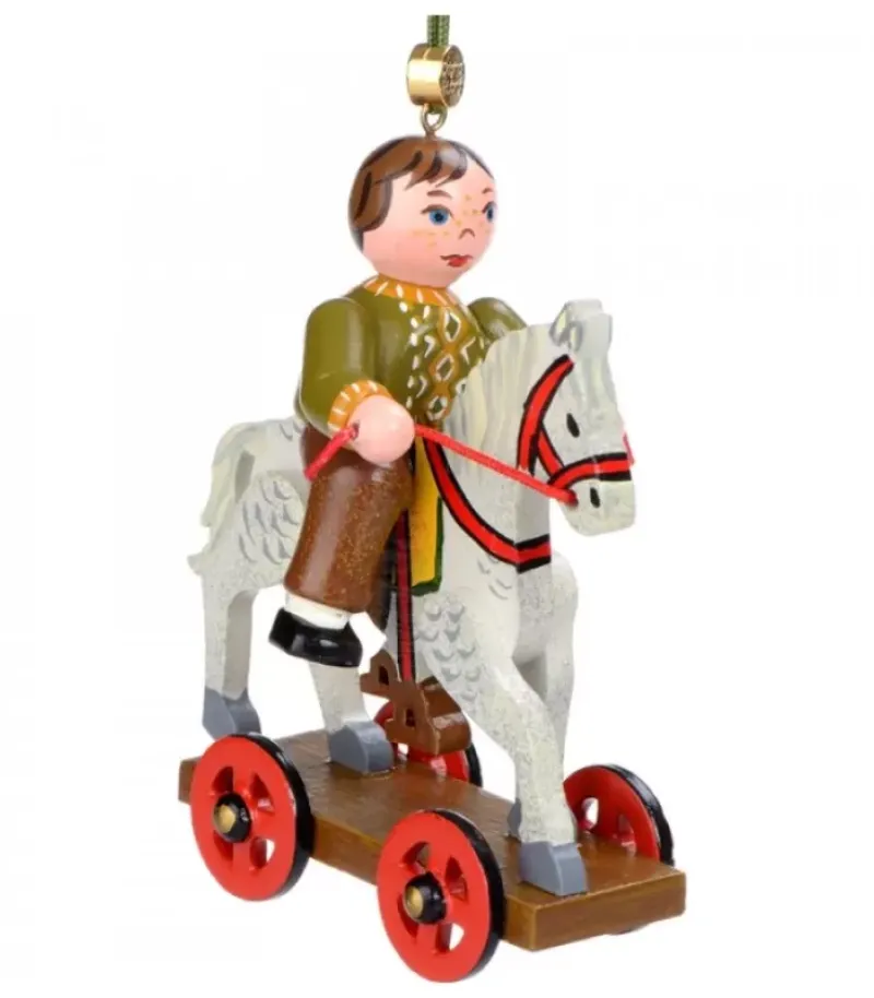 Hubrig, figurines pour enfant Décoration Sapin De Noël Vintage, Enfant Sur Un Cheval De Bois,