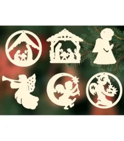 Ratags, décos de Noël lumineuses en bois Décorations Bois Pour Sapin De Noël, 6 Crèches Et Anges - Set N° 3