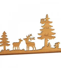 Waldfabrik, photophore en bois et étoile sapin de Noël Diorama En Placage D'Olivier, Cerf Et Biche Dans La Foret, 12 Cm