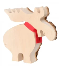 Waldfabrik, photophore en bois et étoile sapin de Noël Elan En Bois Avec Noeud Rouge 14 Cm