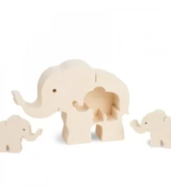 Waldfabrik, photophore en bois et étoile sapin de Noël Elephant En Bois Avec Deux Bebes Elephants, 8,5 Cm