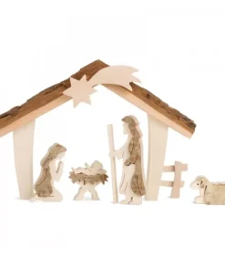 Waldfabrik, photophore en bois et étoile sapin de Noël Etable De Bethleem Avec Figurines En Ecorce, 12,5 Cm