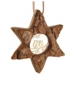 Waldfabrik, photophore en bois et étoile sapin de Noël Etoile En Bois, Motif Cisele Hiboux, 7 Cm