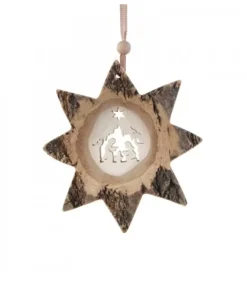 Waldfabrik, photophore en bois et étoile sapin de Noël Etoile En Bois, Motif Cisele Crèche, 10 Cm