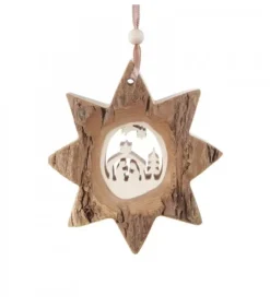 Waldfabrik, photophore en bois et étoile sapin de Noël Etoile En Bois, Motif Cisele Crèche Et Etoile, 10 Cm