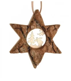 Waldfabrik, photophore en bois et étoile sapin de Noël Etoile En Bois, Motif Cisele Elan, 7 Cm